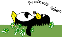 Pinguin auf Wiese liegend