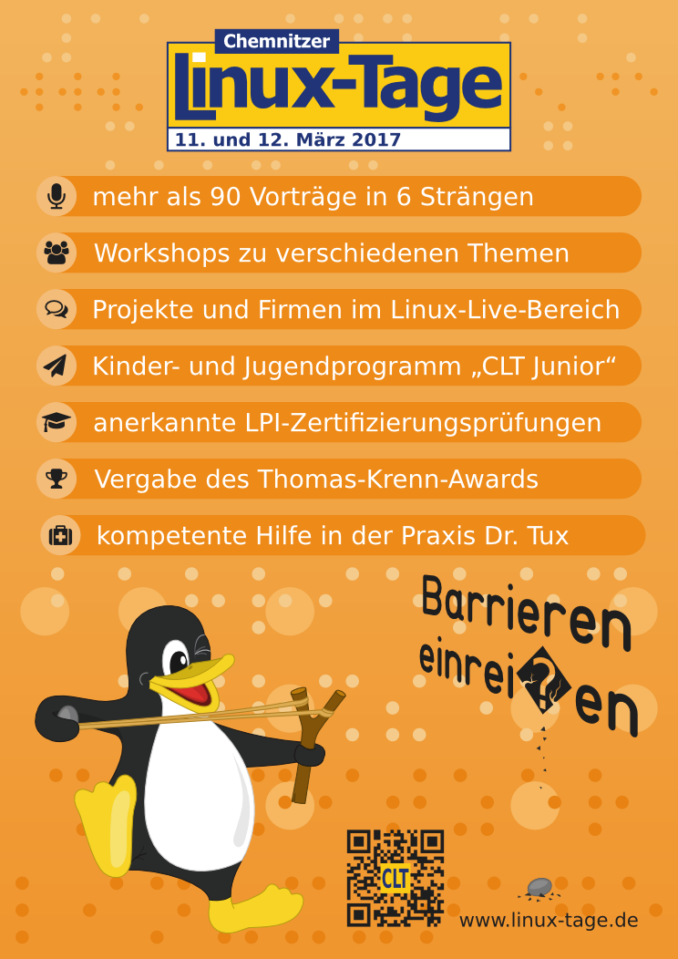 Plakat mit Programmpunkten der Chemnitzer Linux-Tage